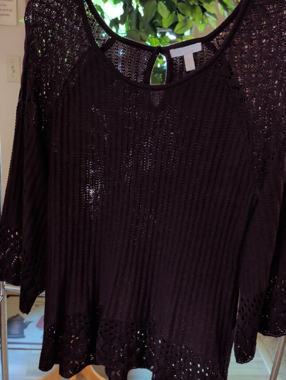 LC Lauren Conrad Womens XXL Purple Bell Sleeve Sweater Crochet Detail